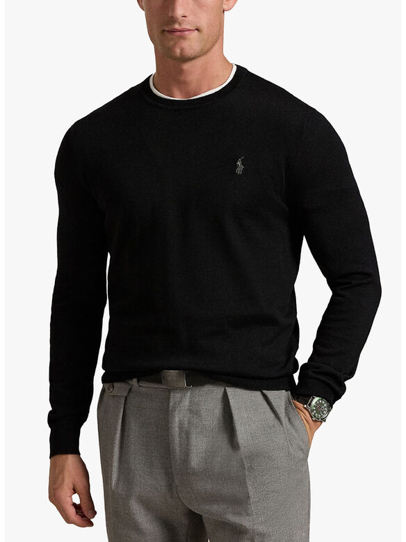 MAGLIONE GIROCOLLO  CON LOGO RICAMATO, POLO BLACK, medium