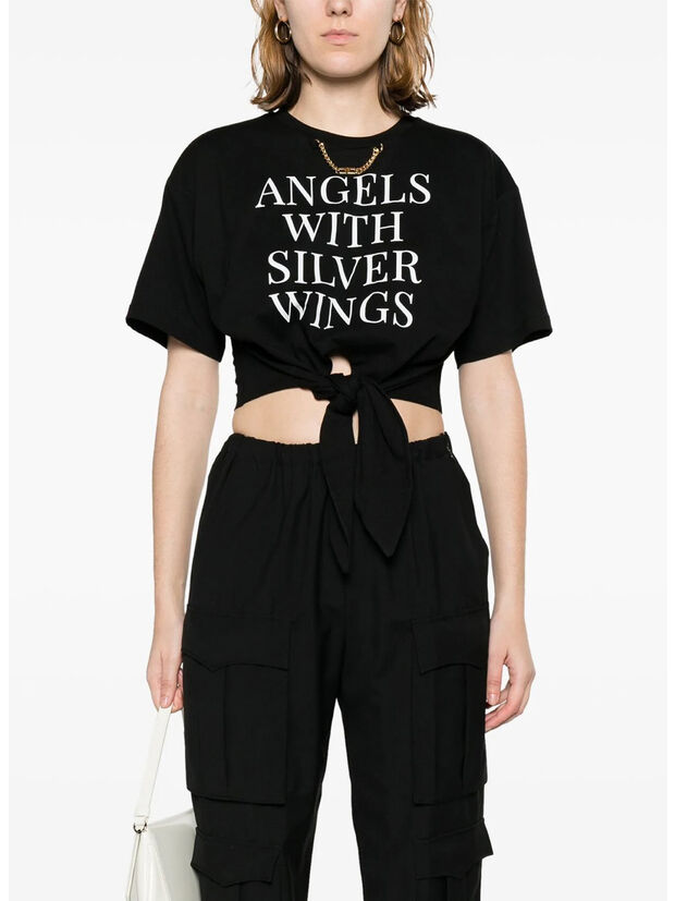 T-SHIRT CROPPED CON NODO E STAMPA, 110, large