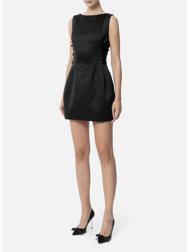 ABITO SMANICATO IN DUCHESSE CON SCOLLO A BARCA, 110 NERO, large