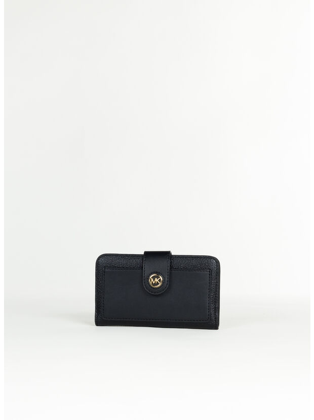 PORTAFOGLIO IN PELLE CON LOGO, 001 BLACK, large