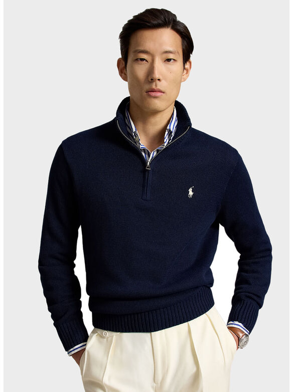 MAGLIONE MEZZA ZIP, HUNTER NAVY W/ C8135 PP, medium