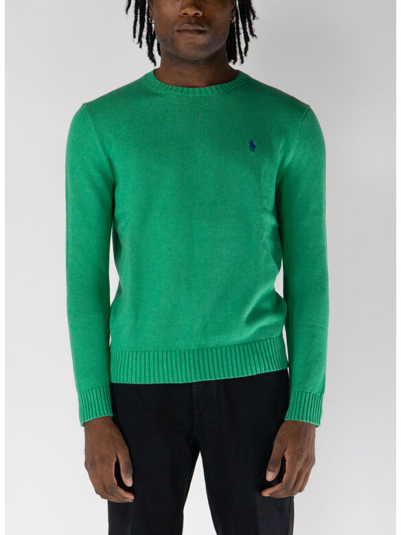 MAGLIONE GIROCOLLO  CON LOGO RICAMATO, PALM GREEN HEATHER, medium