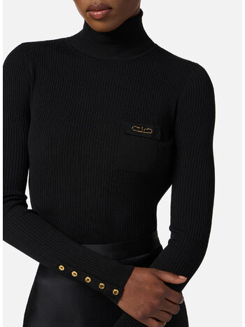 ABITO IN MAGLIA A COSTINE E RASO CON TASCHINO, 110 NERO, small