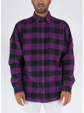 CAMICIA A QUADRI CON LOGO CURVED, 3701 PURPLE WHITE, small