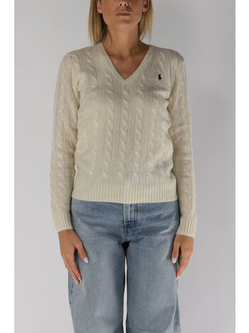 MAGLIONE KIMBERLY CON SCOLLO A V, CREAM, small