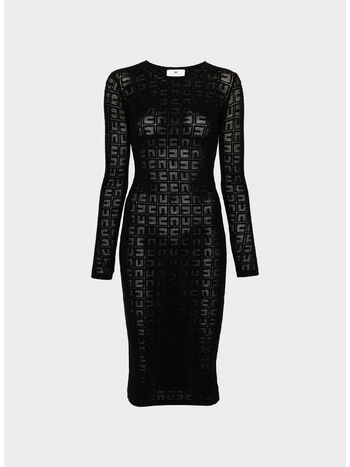 ABITO MIDI IN VISCOSA LOGO PUNTO RETE, 110 NERO, small