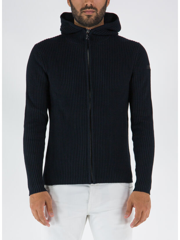 CARDIGAN FULL ZIP CON CAPPUCCIO, 60 BLUE BLACK, large