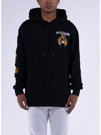 FELPA HOODIE CON STAMPA SUL RETRO, NERO, small