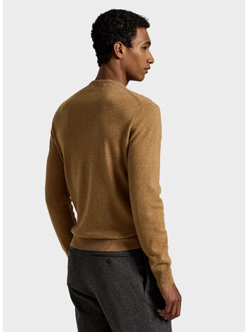 MAGLIONE GIROCOLLO CON LOGO RICAMATO, LATTE BROWN HEATHER, small