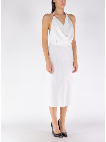 ABITO MIDI IN VISCOSA JACQUARD CON SCOLLATURA SULLA SCHIENA, 360 AVORIO, small