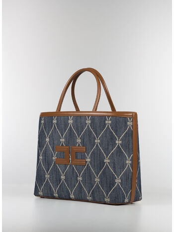 BORSA SHOPPER MOTIVO LOSANGA IN DENIM, AP1DENIMCUOIO, small
