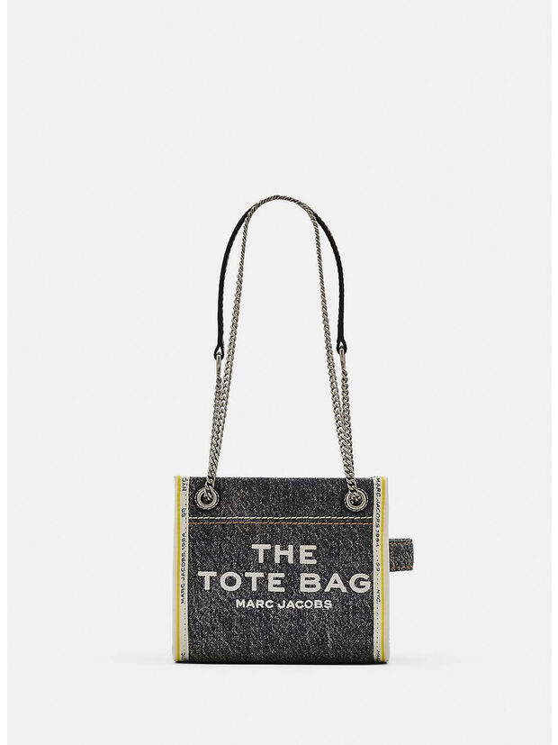 BORSA MINI THE DENIM CHAIN TOTE, 965 BLACK WASH, large