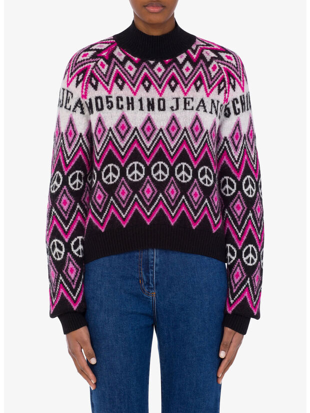 MAGLIA CON COLLO ALTO GRAPHIC JACQUARD, A2555, large