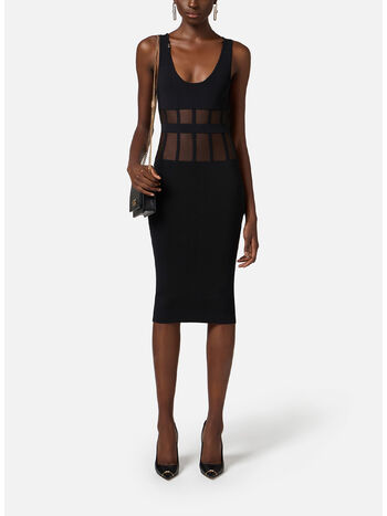 ABITO IN VISCOSA CON TAGLI CORSETTERIA, 110 NERO, small