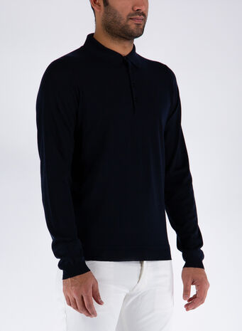 POLO A MANICHE LUNGHE, BLU, small