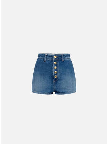 SHORTS IN DENIM CON BOTTONI A VISTA, 104 BLUE DENIM, small