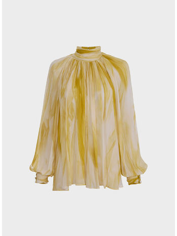 BLUSA IN CRÊPONNE CON STAMPA TULLE E FIOCCHI, DN7 BURRO/CURRY, small