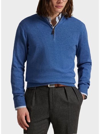 MAGLIONE MEZZA ZIP CON LOGO RICAMATO, TIDE POOL BLUE HTHR, small