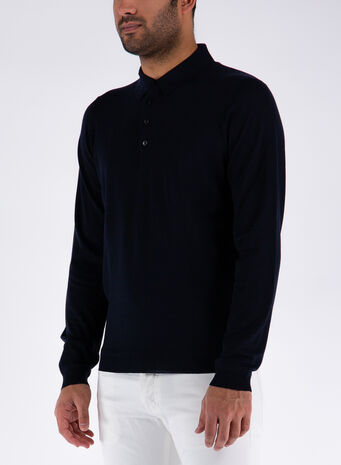 POLO A MANICHE LUNGHE, BLU, small