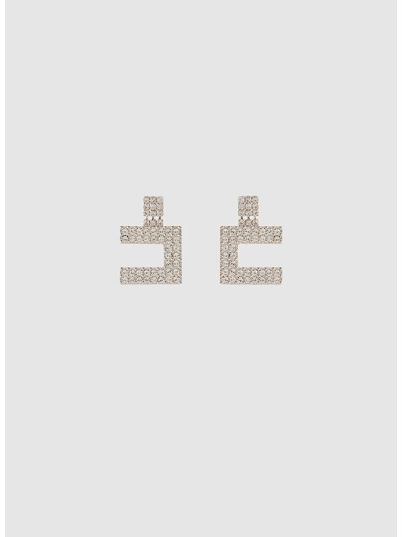 ORECCHINI CON LOGO IN STRASS, CR2 SILVER/CRYSTAL, medium