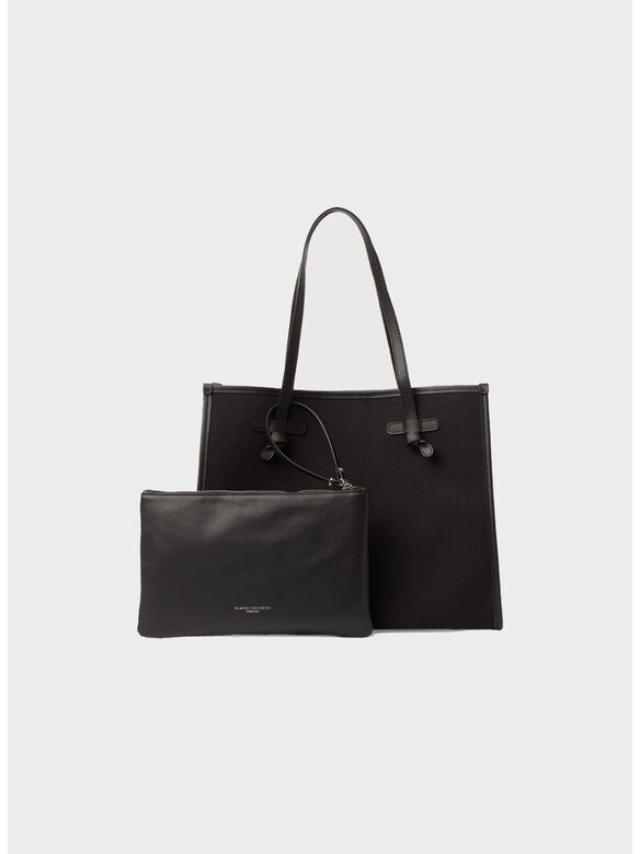 BORSA SHOPPER IN TESSUTO, 4250 NERO/CORDA, medium