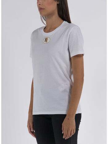 T-SHIRT IN JERSEY CON PLACCA LOGO IN VELLUTO, 270 GESSO, small