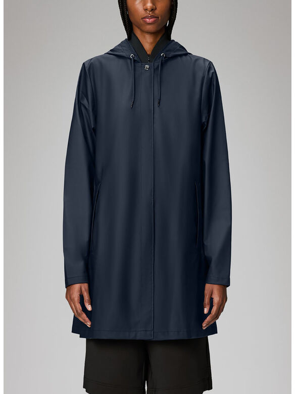 GIACCA CON CAPPUCCIO A-LINE IMPERMEABILE, 47 NAVY, medium