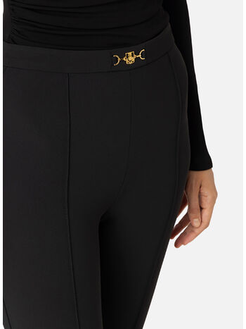 PANTALONE PALAZZO IN CRÊPE STRETCH CON MORSETTO, 110 NERO, small