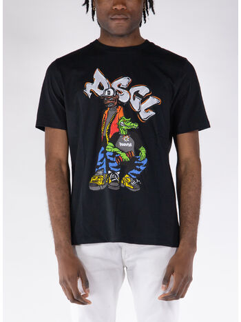 T-SHIRT GIROCOLLO CON STAMPA, NERO, small