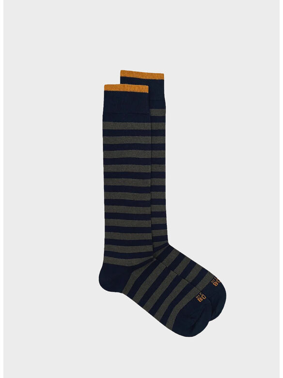 CALZA STRIPE RUGBY UNISEX, 0298 BLU / VERDE MILITARE, medium