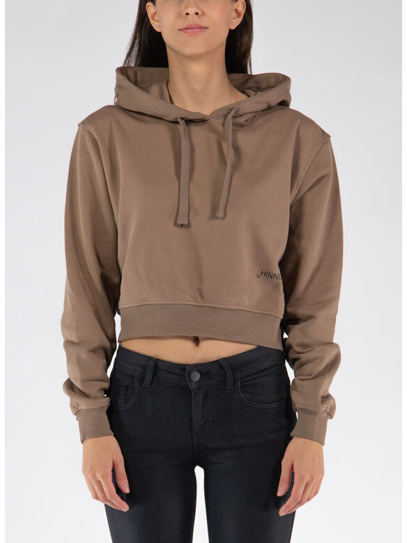 FELPA CROP CON CAPPUCCIO, TORTORA, medium
