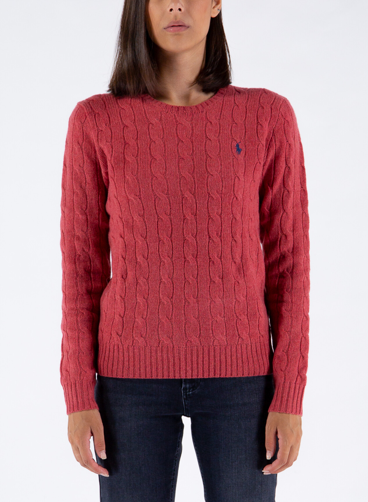 POLO RALPH LAUREN MAGLIONE GIROCOLLO TRECCIA Rosso Donna Selecteur