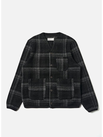 CARDIGAN MOH CHECK FLEECE, GREY, small