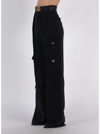 PANTALONE CARGO IN CREPE CON CINTURA, 110 NERO, small