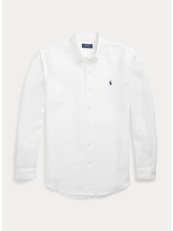 CAMICIA IN LINO CON LOGO RICAMATO, CERAMIC WHITE, small