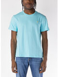 T-SHIRT GIROCOLLO A MANICHE CORTE CON LOGO RICAMATO, AQUA BLUE, thumb