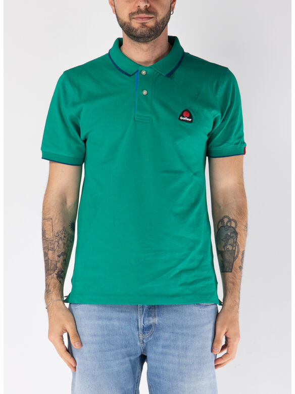 POLO PIQUET A MANICHE CORTE CON LOGO, 080 VERDE/GREEN, medium