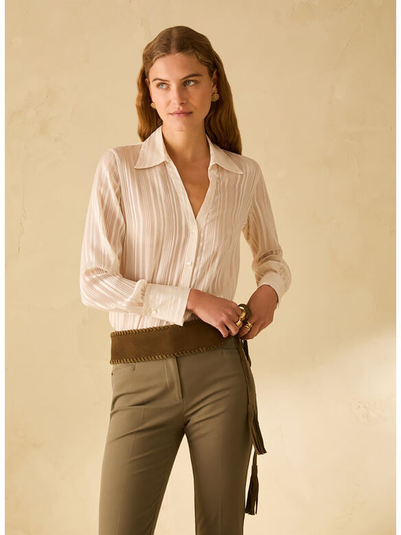 CAMICIA CON TEXTURE A RIGHE, 001 BIANCO, medium