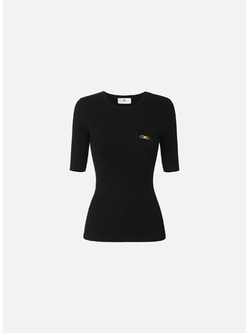 T-SHIRT A COSTINE CON TASCHINO, 110 NERO, small