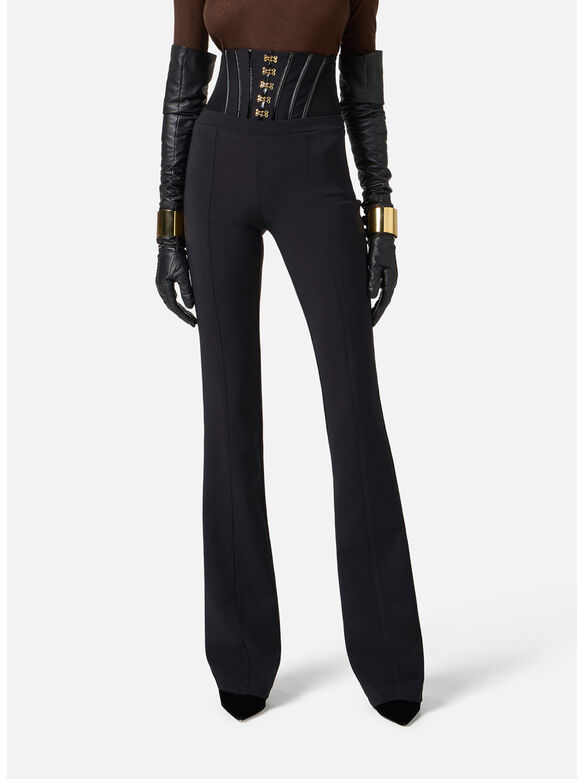 PANTALONE IN CRÊPE LEGGERO CON GANCI GIOIELLO, 110 NERO, medium