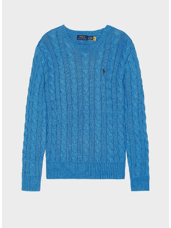 MAGLIONE GIROCOLLO IN MAGLIA TRECCIATO, BLUE ORBIT, small