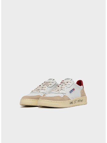 SCARPA MEDALIST LOW IN SUEDE E PELLE CON LETTERING, MA10 MATCH/SUEDE WHT/RED, small