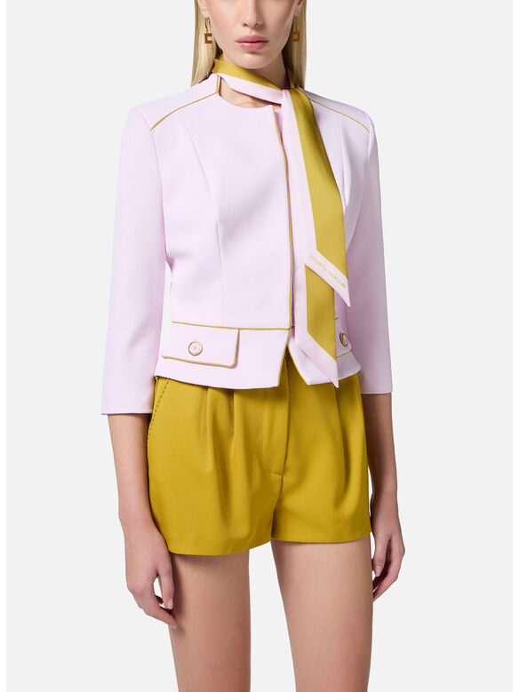 GIACCA CROP IN CRÊPE CON FOULARD, DK3 QUARZO/CURRY, medium