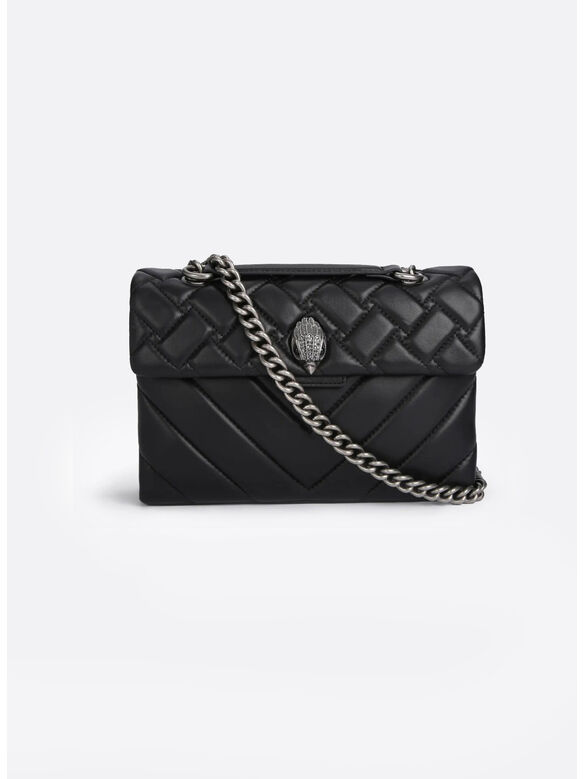 BORSA LEATHER KENSINGTON X BAG, BLACK/COMB, medium