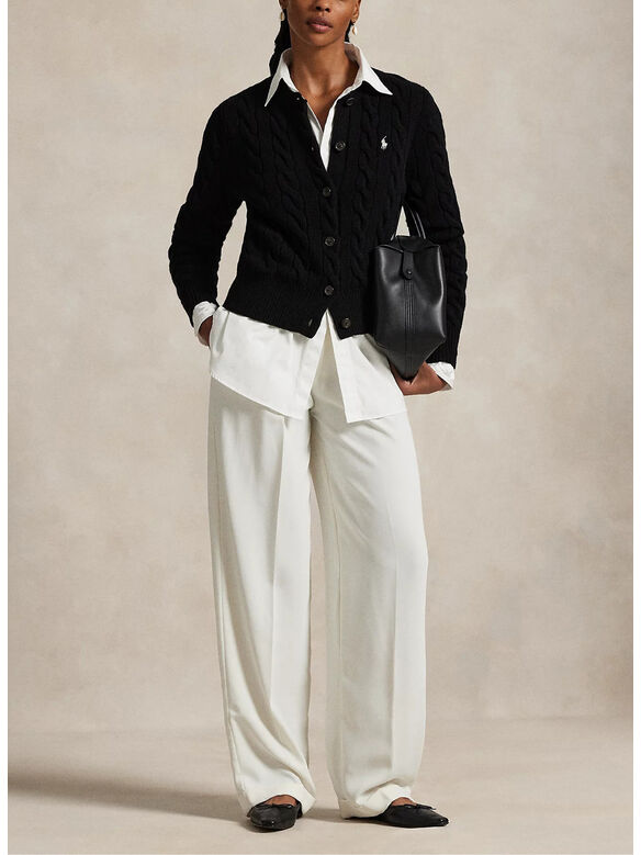 CARDIGAN A TRECCE IN LANA E CASHMERE, POLO BLACK, medium