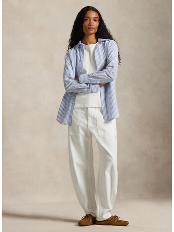 CAMICIA IN COTONE E LINO CLASSIC-FIT, DRESS SHIRT BLUE/WHITE, small