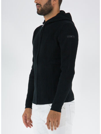 CARDIGAN FULL ZIP CON CAPPUCCIO, 10 NERO, small