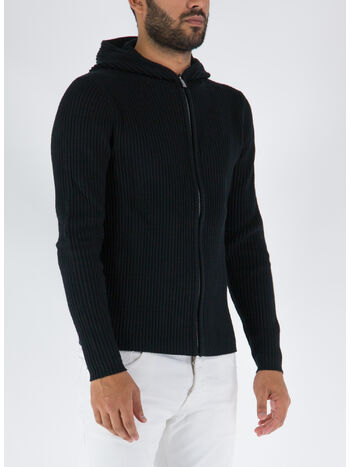 CARDIGAN FULL ZIP CON CAPPUCCIO, 10 NERO, small