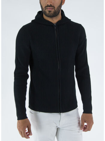 CARDIGAN FULL ZIP CON CAPPUCCIO, 10 NERO, small