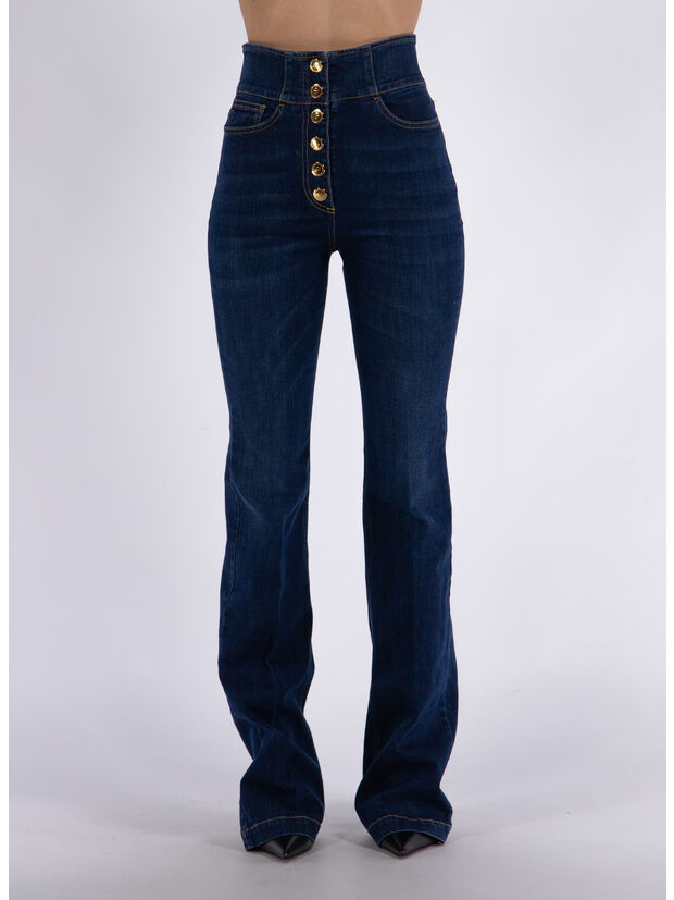 JEANS PALAZZO CON BOTTONIERA E MORSETTO, 104 BLUE DENIM, large